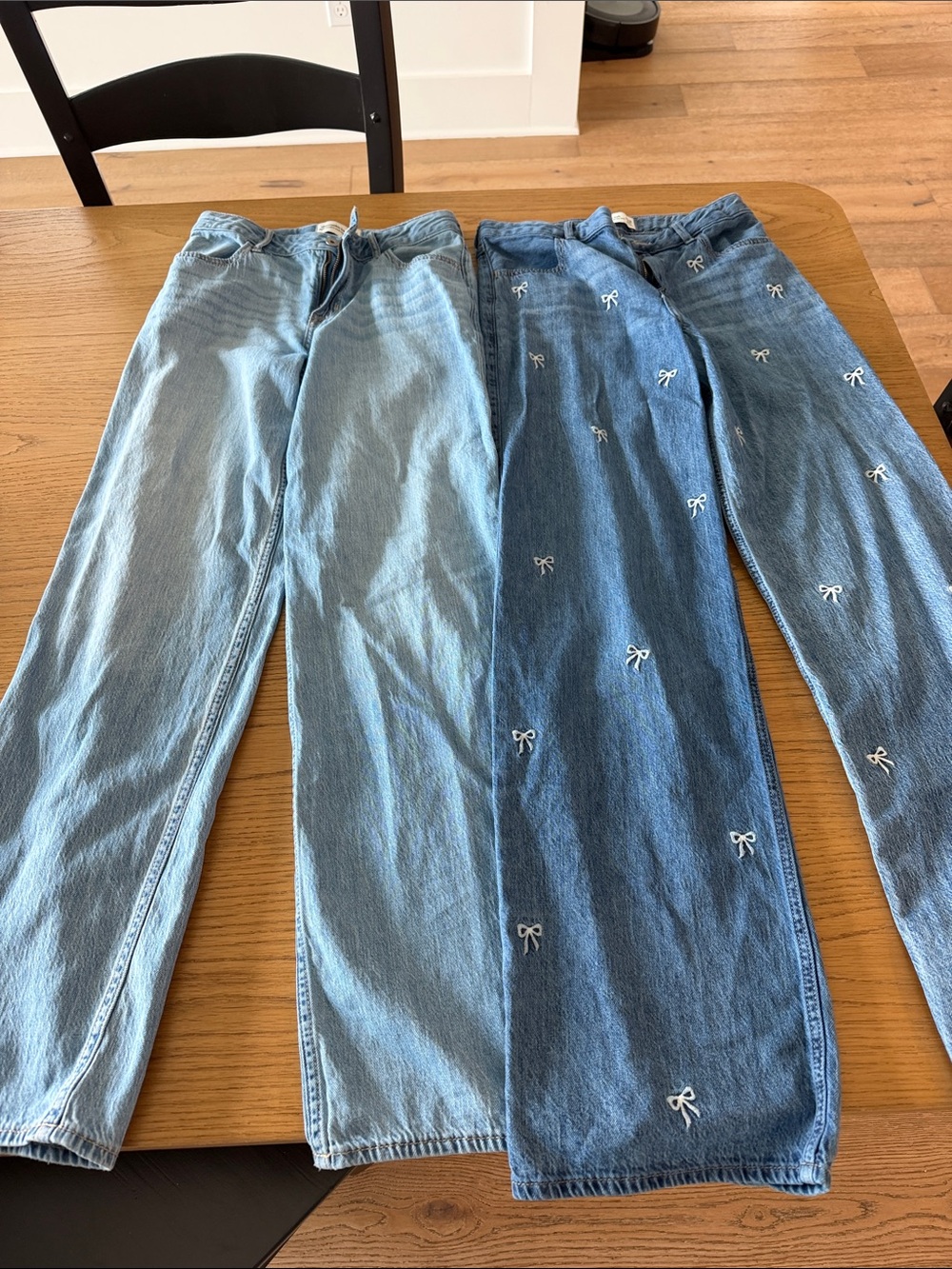 abercrombie kids Light Blue & Medium Blue Straight Leg Jeans - Embroidered Bows